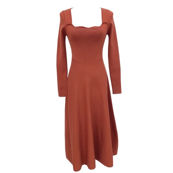 Red Orange Long Sweater Dress - Picture 8 of 12